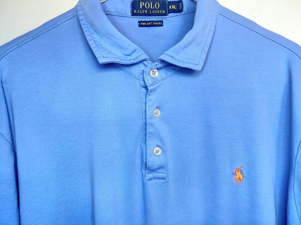 Polo Ralph Lauren Pima Soft Touch Polo Shirt Men’s XXL Blue Orange Pony Pristine